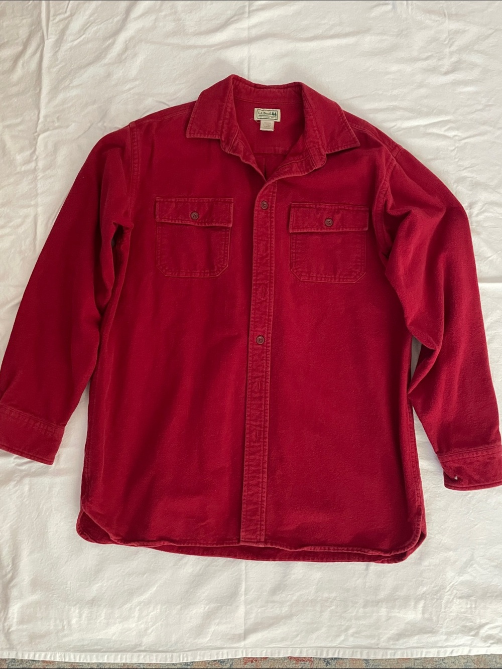 LL Bean Deep Red Corduroy Button-Down Shirt Jacket